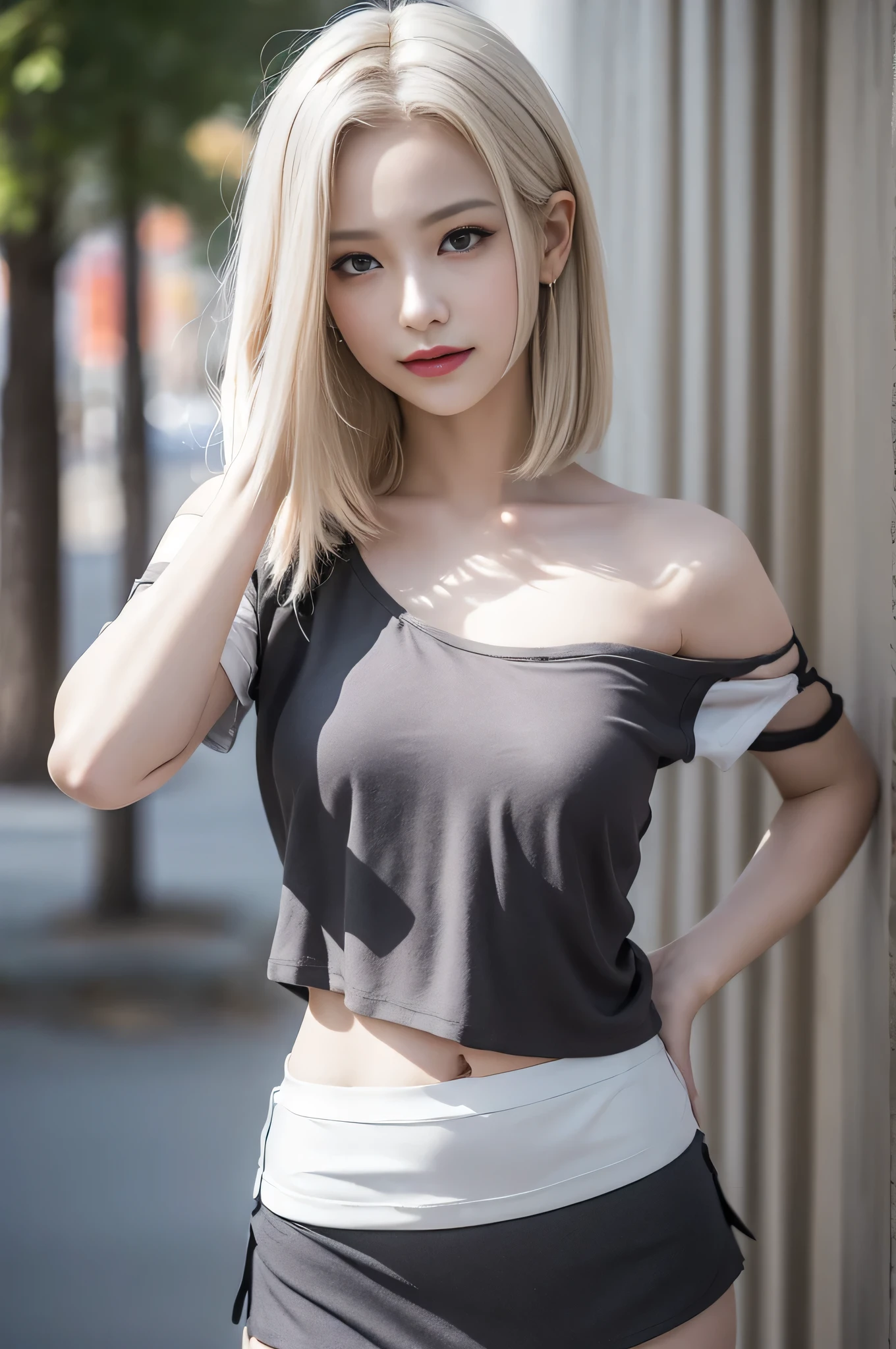 (Woman walking through the streets of New York),Slightly distant angle of view、(Digital art like a movie:1.3)、high resolution、Tabletop、最high resolution、Very detailed、shape、[4K Digital Art]、(Sharp Focus:1.5)、 Depth of Realm, bokeh, 4K, High resolution, Very detailed, Very detailedCG Unity 8k wallpaper, Real, Real, RAW Photos, Beautifully detailed face, Fair skin, Real輝く肌、 Detailed cloth texture, Detailed hair texture, Perfect body, Beautiful Face, Acura, Anatomically correct, Very detailed face, Eye and skin texture, Natural neck length, （Beautiful Eyes、Beautiful Hands）, （Shiny skin： 1. 2）、Thin legs、Long legs、The face is fine、Fine background、8k、Portrait、Photo-Realistic and Very detailed CG、Very detailed、Particle Effects、Dynamic Effects、Depth of Realm、Cinematic Light、Lens flare、Ray Tracing、Tabletop、Real:1. 4、High resolution:1.2、Realistic、Realistic)((one person、Model-like pose:、Side bust、Detailed face、Bright expression、Young、Bright、White skin、Great looks、Ultimate beauty、White hair with shiny highlights:1. 8、Bright hair、Silky Straight、Hair swaying in the wind))、（Thin petals fluttering down)、Golden white hair、Shortcuts、Bob Hair Dramatic Compensation、Compensation、Pink Lips、eye make up、mascara、eyeliner、eye shadow、((A semi-transparent off-the-shoulder tank top and a tight black miniskirt))、Captivating smiling woman))、Face details、high resolution、High resolution、Female librarian、Obscene language、sexual temptation）

