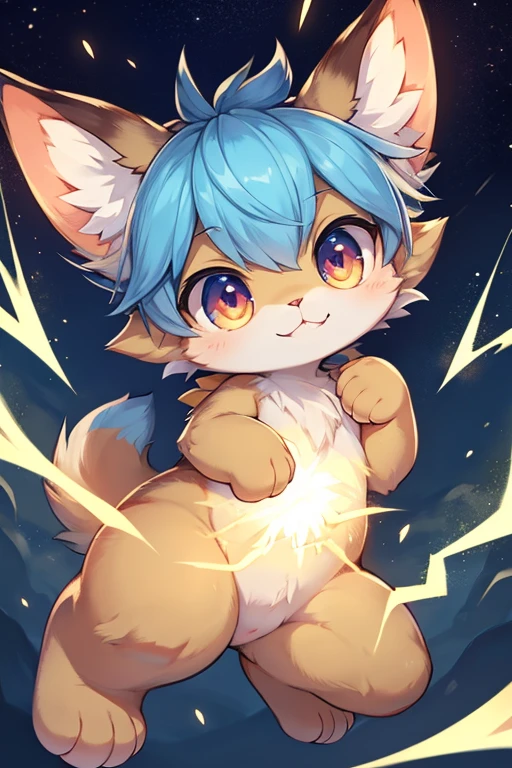 Beginner Monster: A small, playful kitten with large, curious eyes and a slight glow of energy around its paws, representing a budding elemental power, such as sparks of electricity or a gentle breeze.