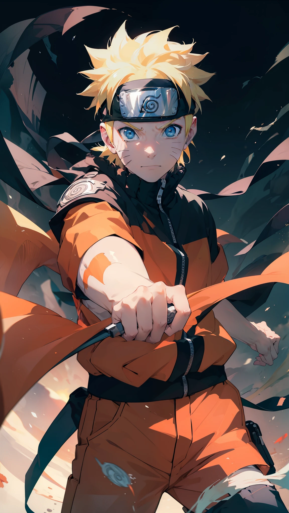 Naruto Uzumaki: The main protagonist, known for his cheerful personality, determination, and his signature jutsu, the Rasengan and Shadow Clone Technique