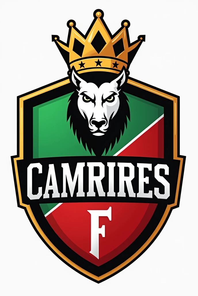 Create a football sports shield that has the following characteristics: the name Cimarrones F.and the animal a green and red flag, a ball and a crown