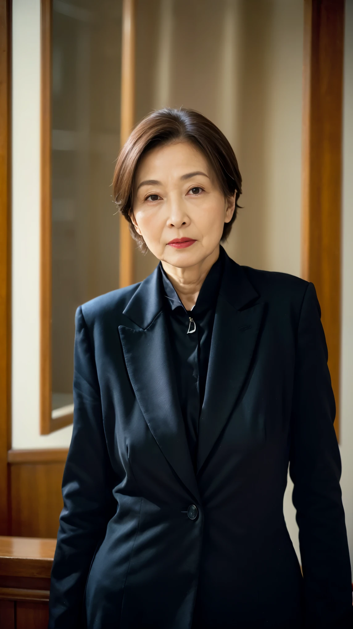 masterpiece, ((Depth of written boundary)), 32K, Beautiful finish, Face close-up, Beautiful mature woman, 65 years old, Photo of your ID, Business Person, board member, View from the front, Long face, A disdainful look, Cool look, Red lips, Thin lips, suit, Remove Background, Light from the front,