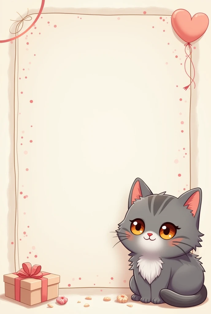 A sheet to put a dedication and that has a gray tabby cat in the not very large corner and a birthday theme for a man