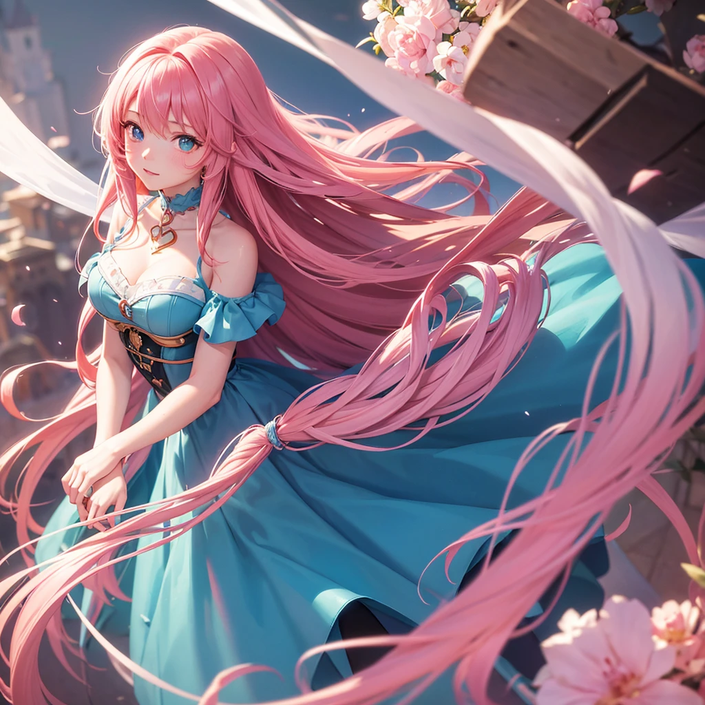 "A close-up anime portrait of Arona, a young girl with long pink hair and bright blue eyes. In this scene, Her eyes are heart-shaped and her face is blushing., expressing a deep infatuation. The view is from the neck up, highlighting his expressive face, with her hair flowing softly and framing her face. The background is abstract and colorful, with soft tones that complement her pink hair, accentuating the romantic atmosphere of the scene."