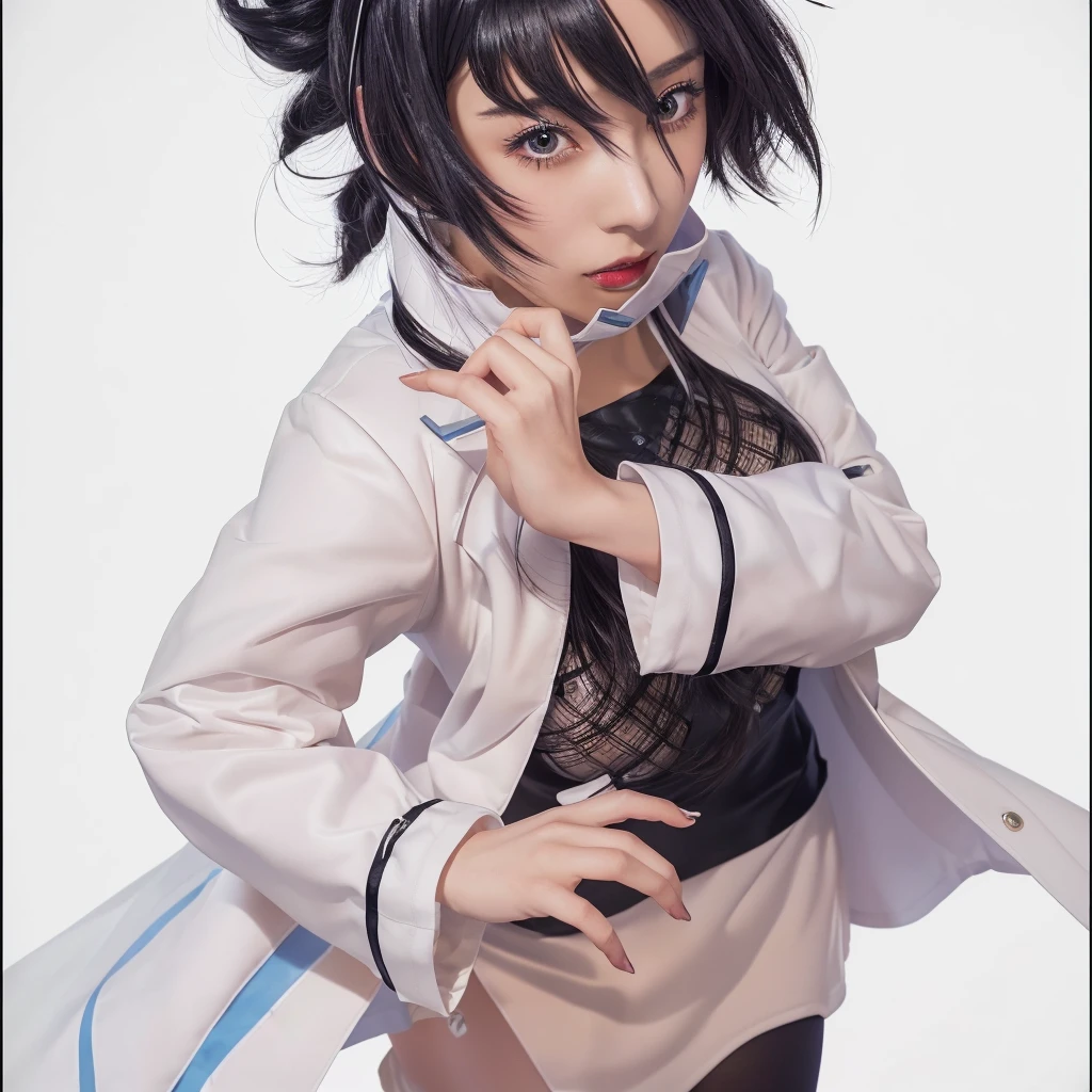 Close-up of a woman in a white coat and black stockings, anime Cosplay, Also, anime girl Cosplay, professional Cosplay, With index finger, full-Cosplay, Cosplay photo, Mayuri Shiina from Stein&#39;s Gate, Anime characters; Full Body Art, Cosplay, yu - no, 2b ..., 2b, honest, Anime characters, [Sirius]