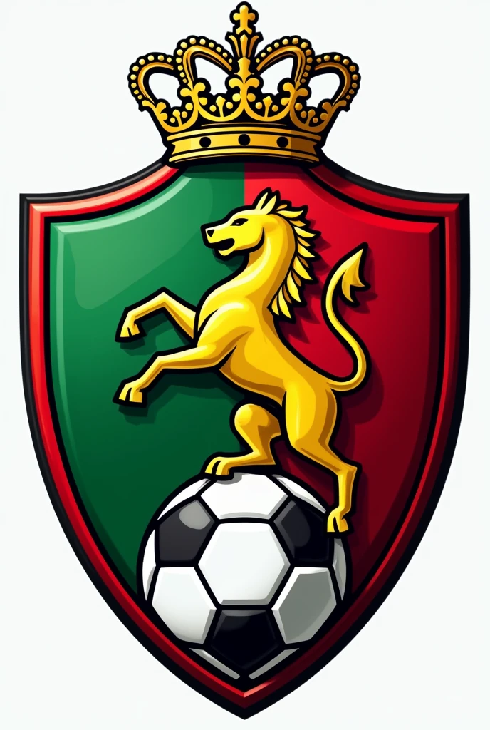 Create a football sports shield that has the following characteristics: the name Cimarrones F.and the animal a green and red flag, a ball and a crown