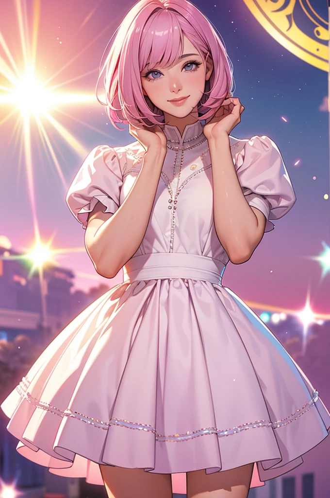 image quality:Highest Quality
Camera Focus: Blur the background
light:sidelight
person:20-year-old 、
カジュアルファッション、ミニスカート、
細いふともも、パンスト、パンプス、
tracing: gal model 、Bright light、
Daytime hairstyles: Short Bob、With bangs
dress:GalSee-throughCasualPastel pinkExpression: The best smile、gal sparkling effect, Lens flare, universe、
flowerpunk、Subtle gradient effect