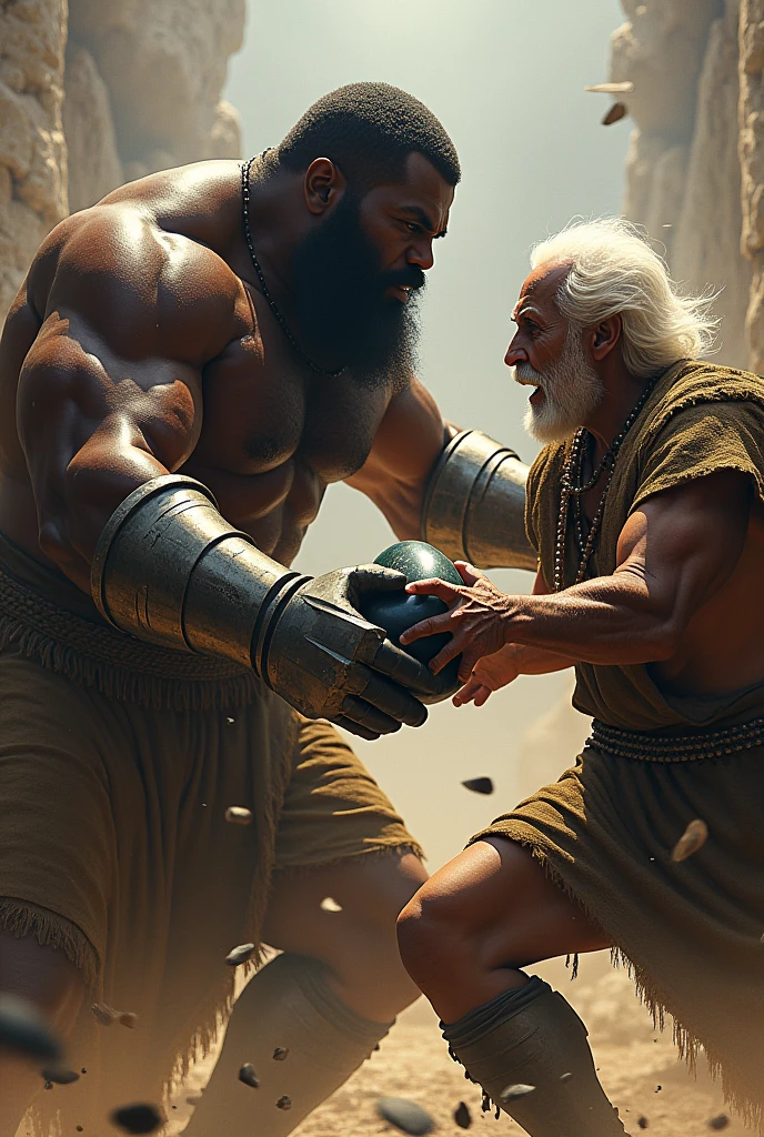 A ntr fat
guy black man with iron gauntlets fighting an old man to win His obsidian egg back