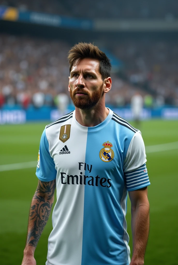 An image of Messi in a Real Madrid shirt