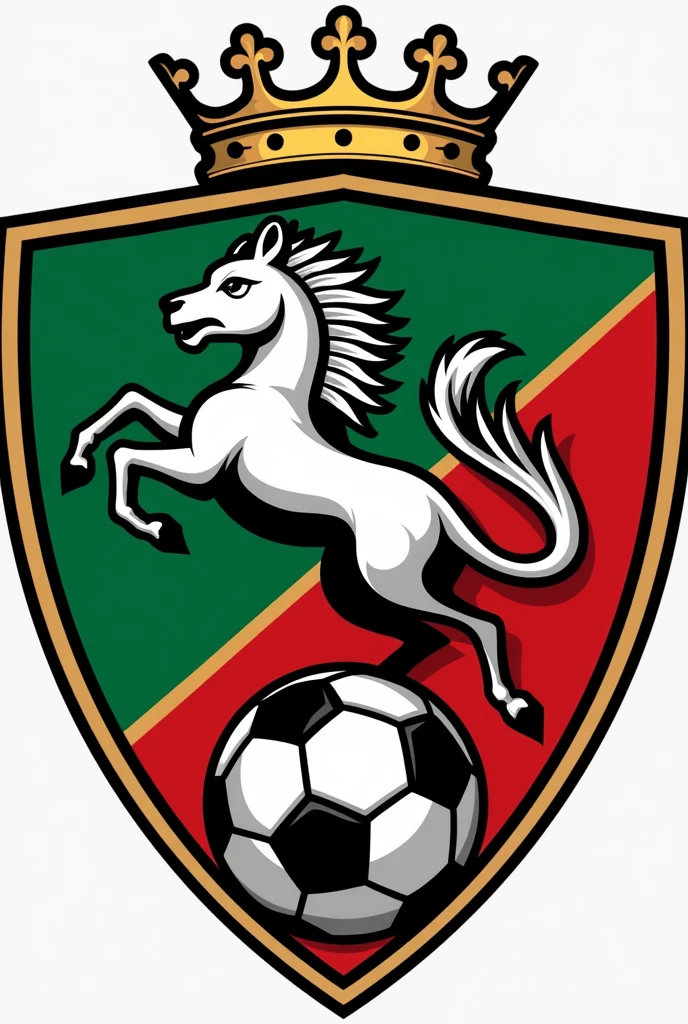 Create a football sports shield that has the following characteristics: the name Cimarrones F.and the animal a green and red flag, a ball and a crown