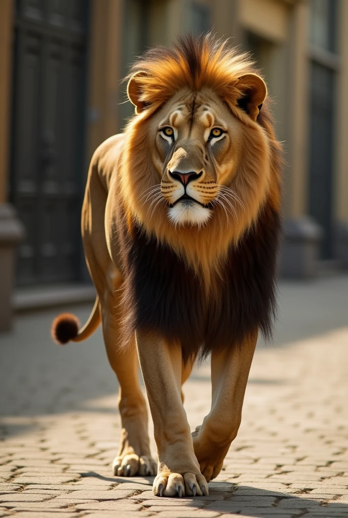 A lion walking in tha fashion designer plase