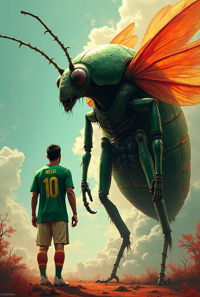 An image of the bug and Messi with the Mexican national team shirt