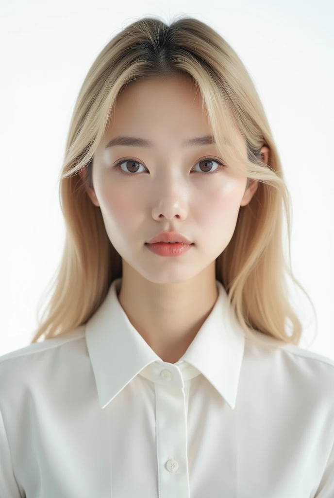 Japanese women Background white ID photo Blonde Straight Expressionless