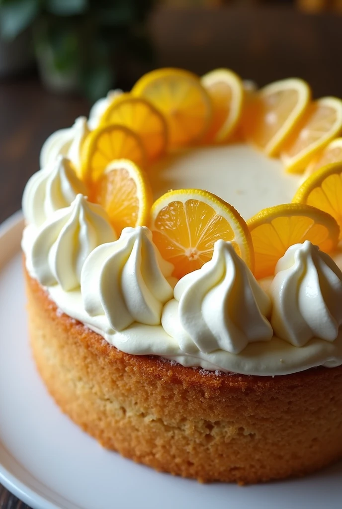 Cake ,circle ,best angle chantilly , lemon zest , passion fruit