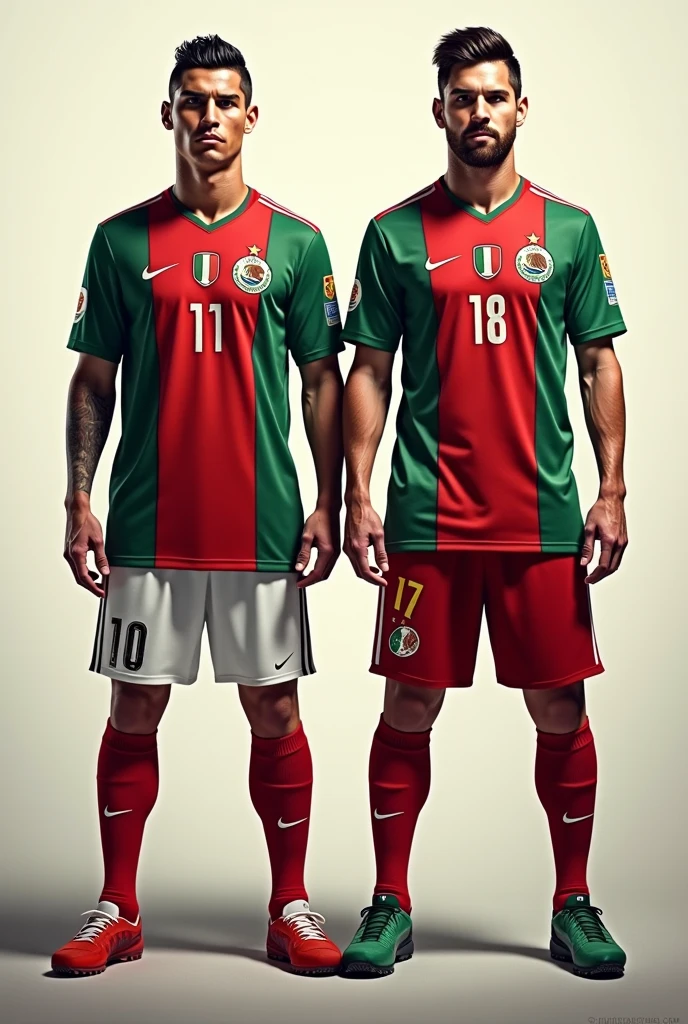 An image of Cristiano Ronaldo and Messi wearing the Mexican national team shirt 