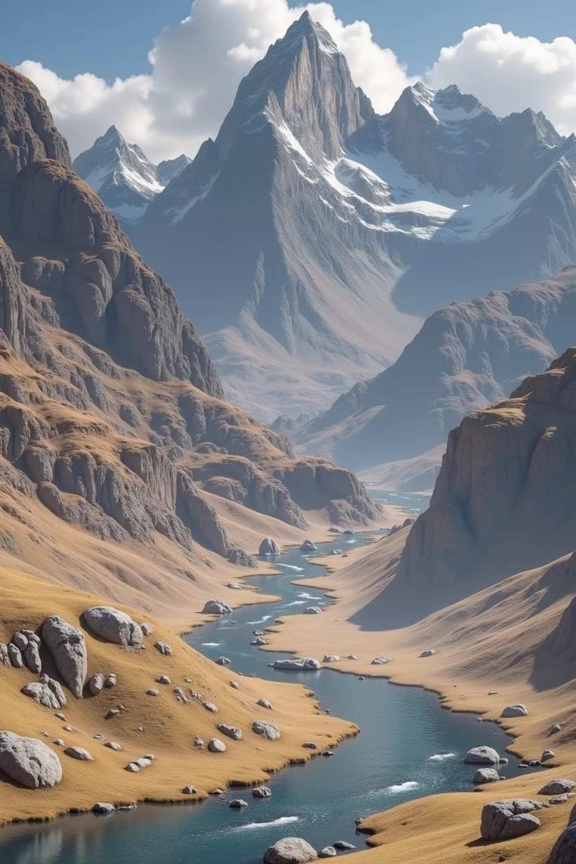there is a mountain with a river running through it, unreal engine 5 environment, unreal engine 5 highly rendered, unreal engine 5 hdr, hdr render in unreal engine 5, unreal engine 5 4 k uhd image, unreal engine 5 quality render, unreal engine 5 renderered, unreal engine 5 rendered, rendered in cryengine, unreal engine 5 8 k rendering