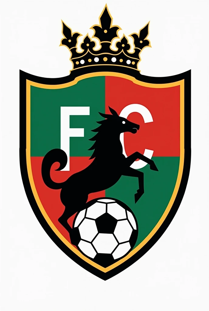 Create a football sports shield that has the following characteristics including the name Cimarrones F.and the animal a green and red flag, a ball and a crown, do not forget the name