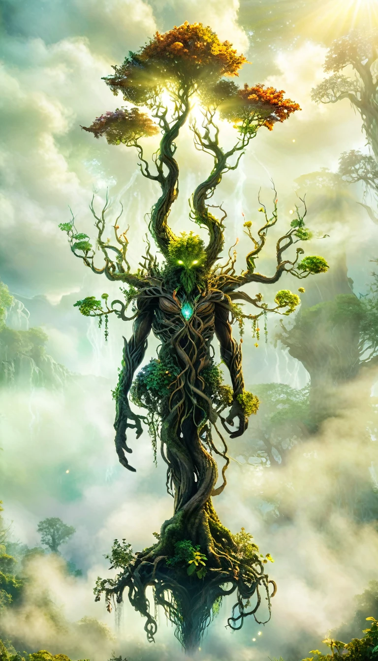 a magical treebeard using nature's power to heal, art nouveau style, ultra-detailed, 8k, highly realistic, dramatic lighting, vivid colors, intricate patterns, organic textures, ethereal atmosphere, fantasy, lush vegetation, glowing magical energy, radiant colors, dramatic shadows and highlights, masterpiece