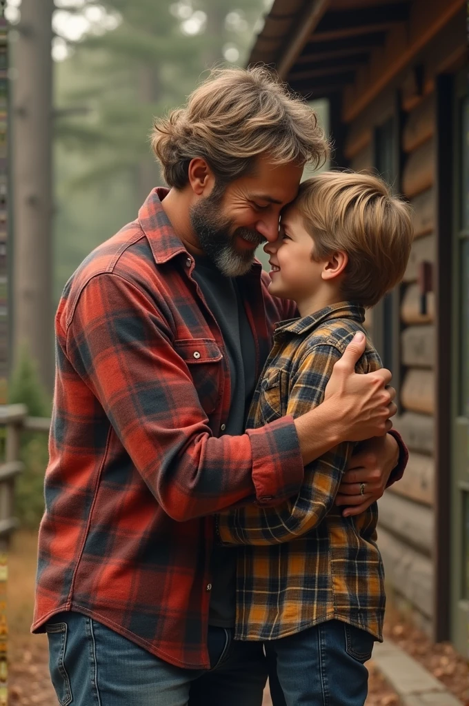 Image of father and son in plaid shirts 