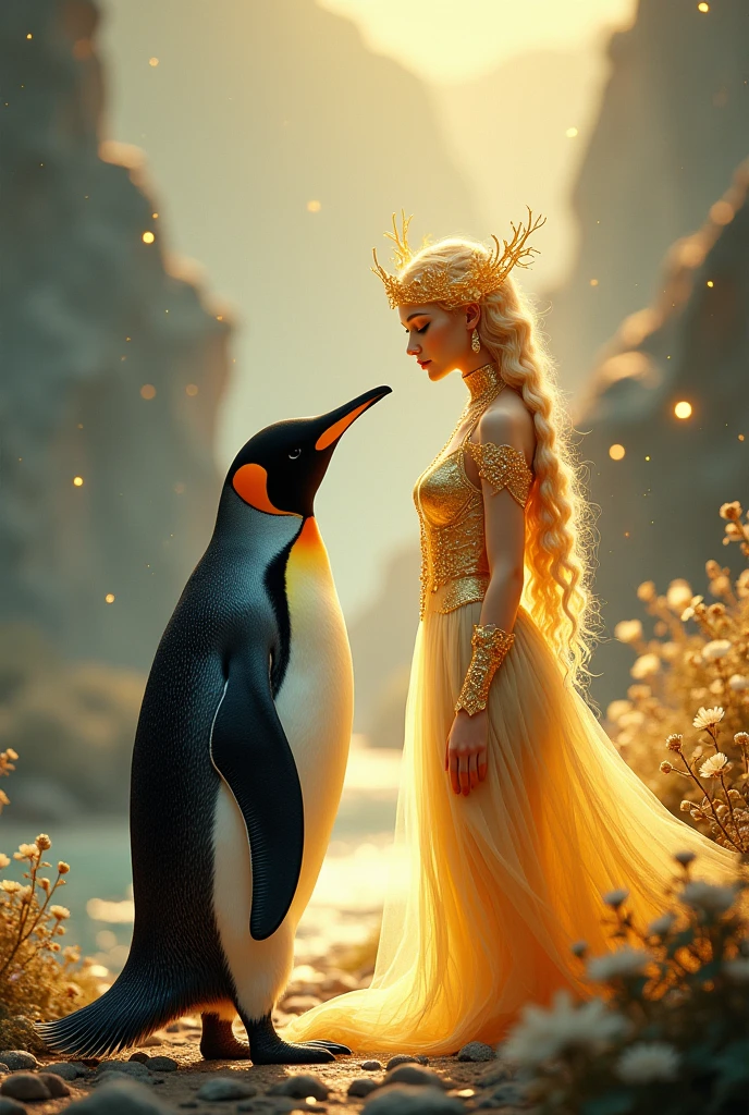 Penguin and golden star woman
