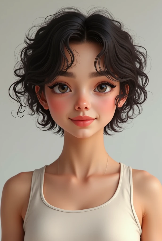 I want you to make an image of me with the characteristics that I will describe below: Curly hair Thick eyebrows Thick lips Normal nose I am 1.69 White skin Slim build