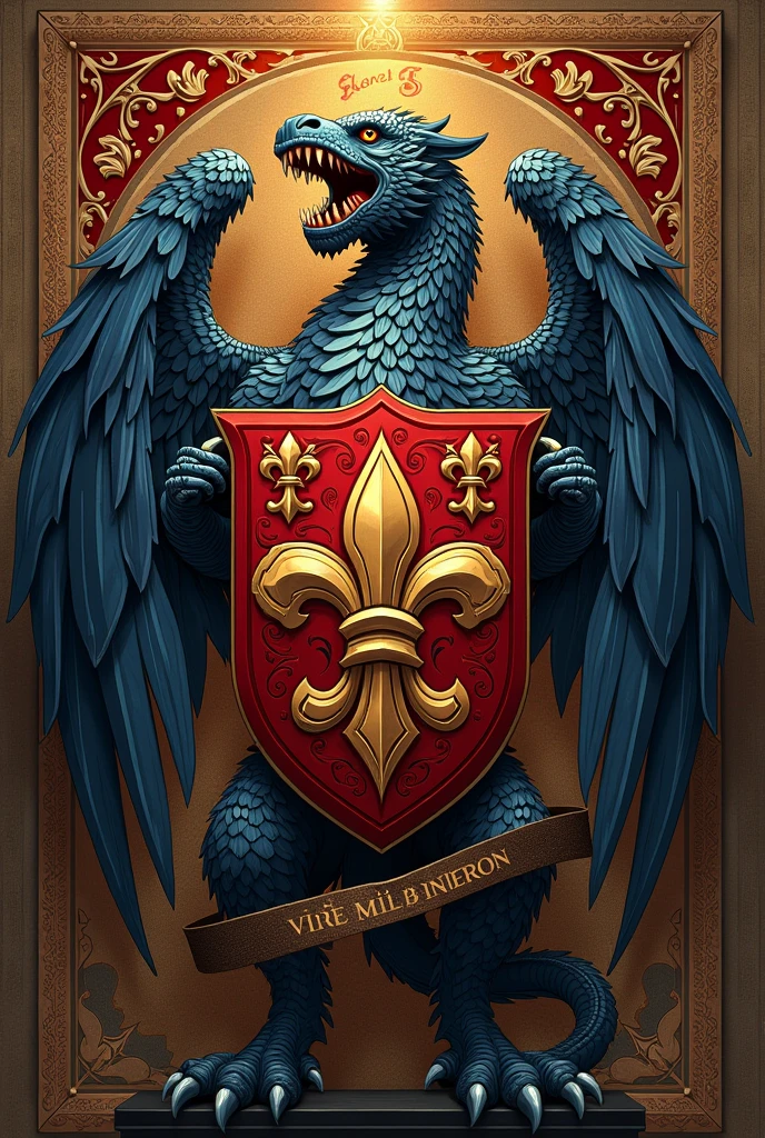 Make a coat of arms with the surname Flórez in it that has a Wyvern and also a fleur-de-lis and that has a motto about honor in Norwegian