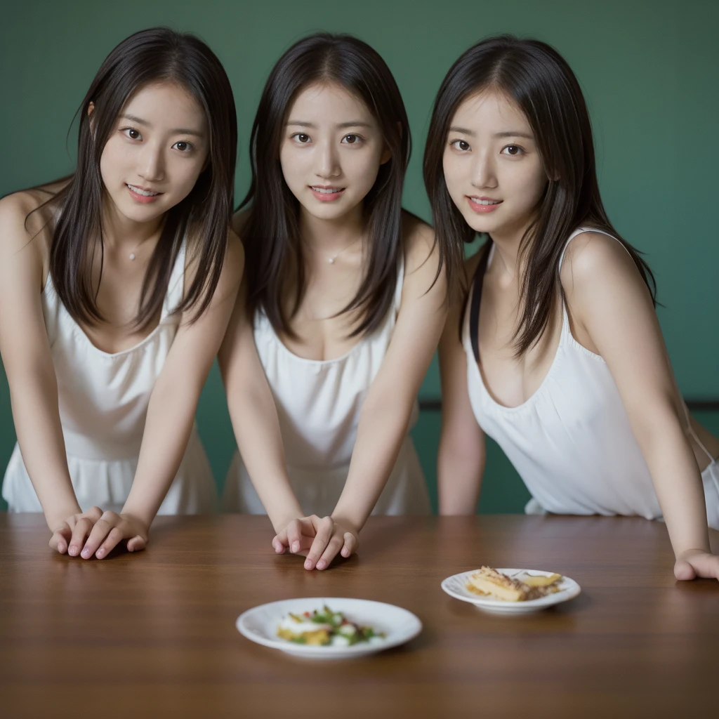 Identical twin sisters、(On the table, Highest quality, Realistically, Very detailed, Scrupulous, High resolution, 8k wallpaper), Close up portrait of beautiful woman, like, smile, Light brown messy hair, Perfect dynamic composition, 美丽Scrupulous的眼睛, Like a fashion magazine cover, On campus