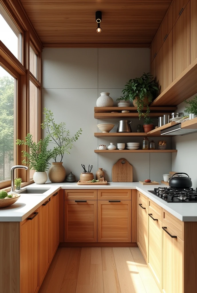 Create a 4x5 square meter kitchen in Korean style for 3 people.