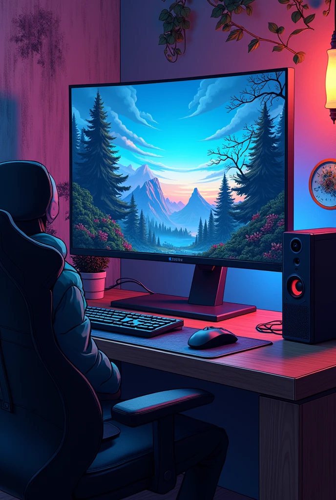 image of a drawn gamer desktop