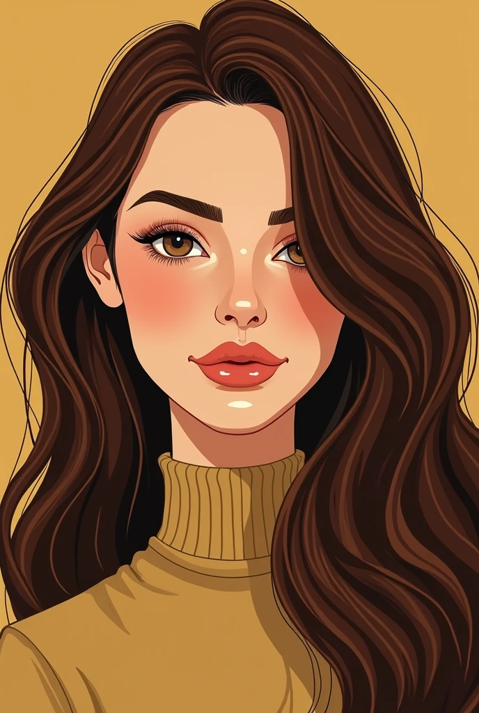 an illustration of a woman with long brown hair, in the style of ingrid baars, j. scott campbell, dark beige and light amber, close-up, thiago valdi, charming characters, 8k --ar 73:112 --stylize 750 --v 6