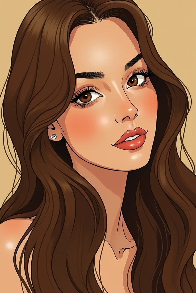 an illustration of a woman with long brown hair, in the style of ingrid baars, j. scott campbell, dark beige and light amber, close-up, thiago valdi, charming characters, 8k --ar 73:112 --stylize 750 --v 6