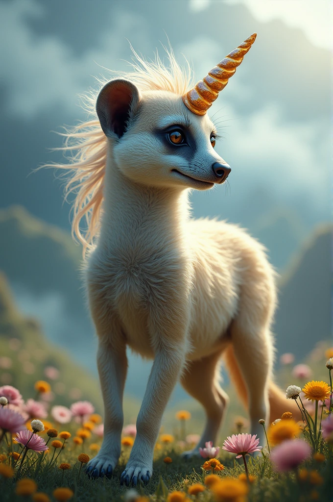 Combine a meerkat with a unicorn as if it were a centaur