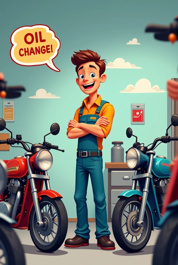 Man offering free oil changes for motorcycles animated and easy to draw easier to draw