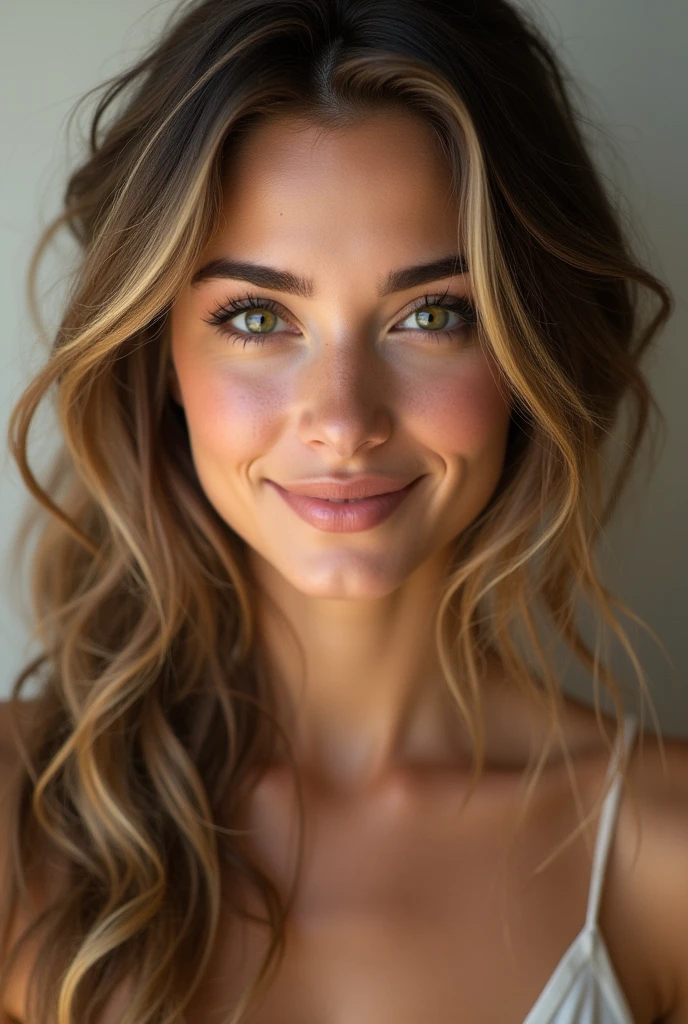 Beautiful girl with wavy long hair, without dress,