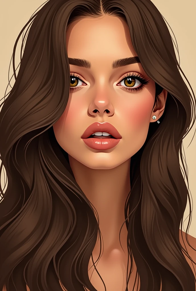 an realistic illustration of a woman with long brown hair, in the style of ingrid baars, j. scott campbell, dark beige and light amber, close-up, thiago valdi, charming characters, 8k --ar 73:112 --stylize 750 --v 6