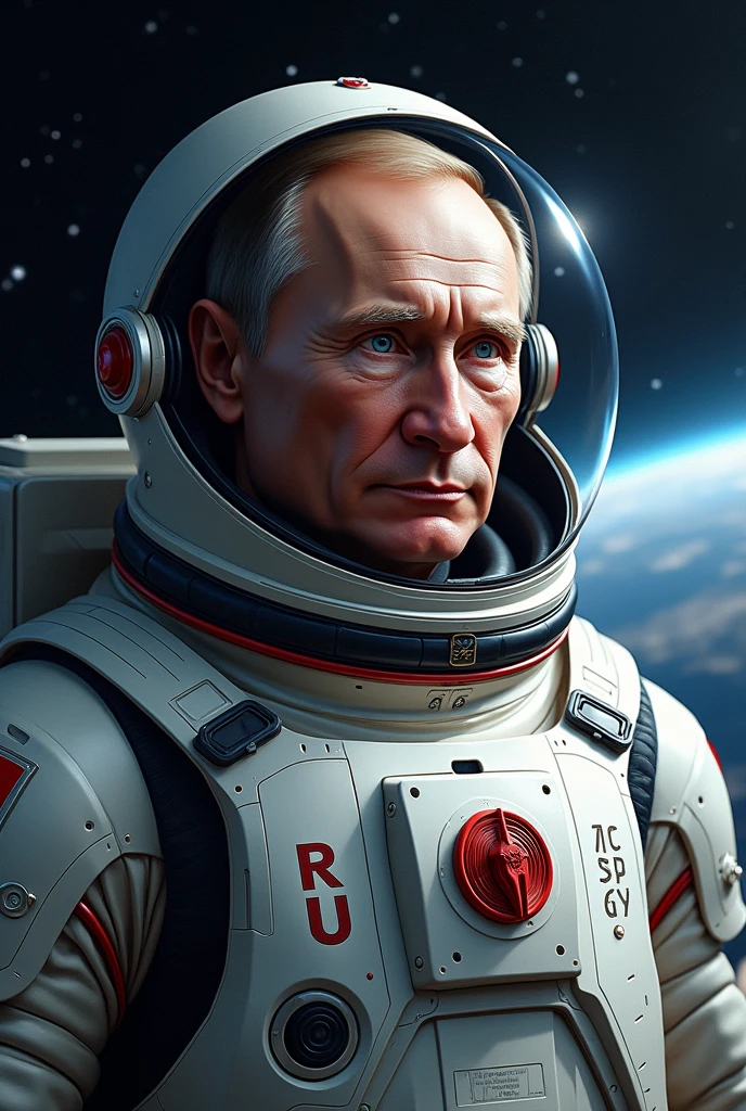 Perfect face , russian President Vladimir Putin in space suit 