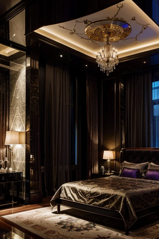 Very modern extra luxurious spooky mansion, penthouse, bedrooms, very beautiful, Beautiful colors, gemstones, artwork, rainbow