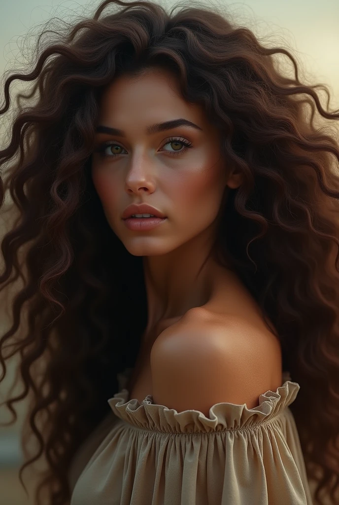 Woman with long curly hair