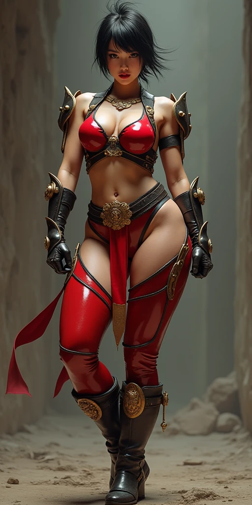 objective, Very short hair fit Woman wearing armor chun li cosplay, Womanly, impossibly small tiny waist abs waistline, circumference of lower extremities far exceeds 80 inches hips, she has massively immense hip measurements, with the worlds largest buttocks, location random, intense detail, bold leggings, hyper realistic, A bottom-heavy, superior body part, voluptuous lower body, feminine figure, portraits, Reductionist form, mujercore, bold lines, in the style of Mike Campau, Iris Van Herpen, Howard Schatz, Russian-Western, an Inferior Physical Goddess   