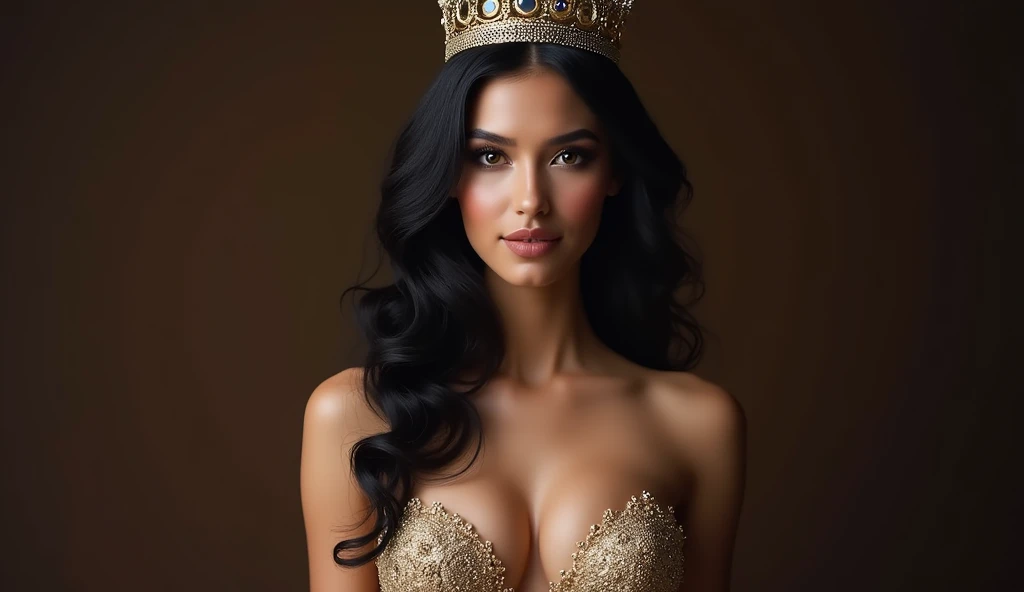 Queen,with crown and black hair, plump breasts，very erogenous, best quality, hd, 16k, highres, super resolution