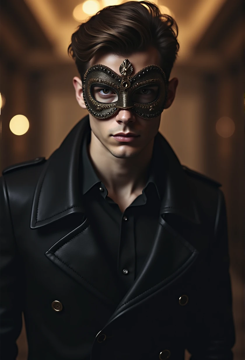 a man with a mask, golden details, blonde yellow and white hair, thin face, detailed face, sharp features, elegant, mysterious, dramatic lighting, cinematic, chiaroscuro, rich colors, ornate, majestic, intricate, ornamental, luxurious, regal, high quality, photorealistic, cinematic, dramatic, masterpiece