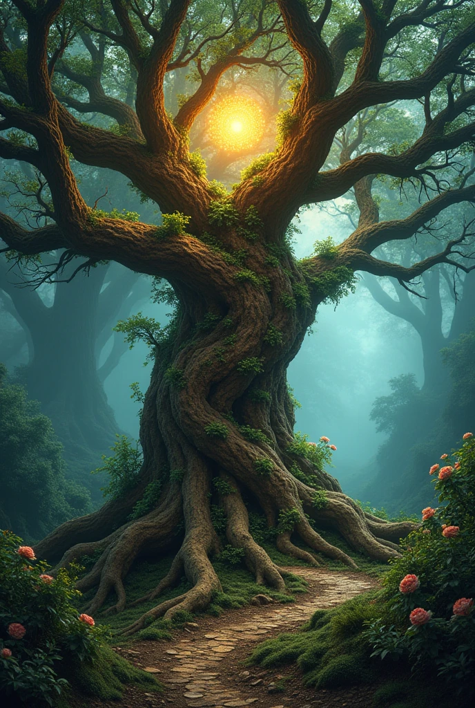 a magical treebeard using nature's power to heal, art nouveau style, ultra-detailed, 8k, highly realistic, dramatic lighting, vivid colors, intricate patterns, organic textures, ethereal atmosphere, fantasy, lush vegetation, glowing magical energy, radiant colors, dramatic shadows and highlights, masterpiece