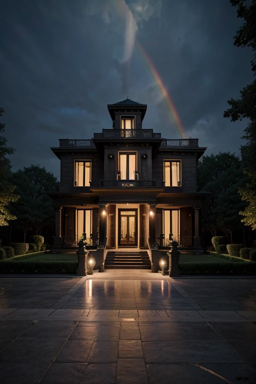Very modern extra luxurious spooky mansion, penthouse, bedrooms, very beautiful, Beautiful colors, gemstones, artwork, rainbow