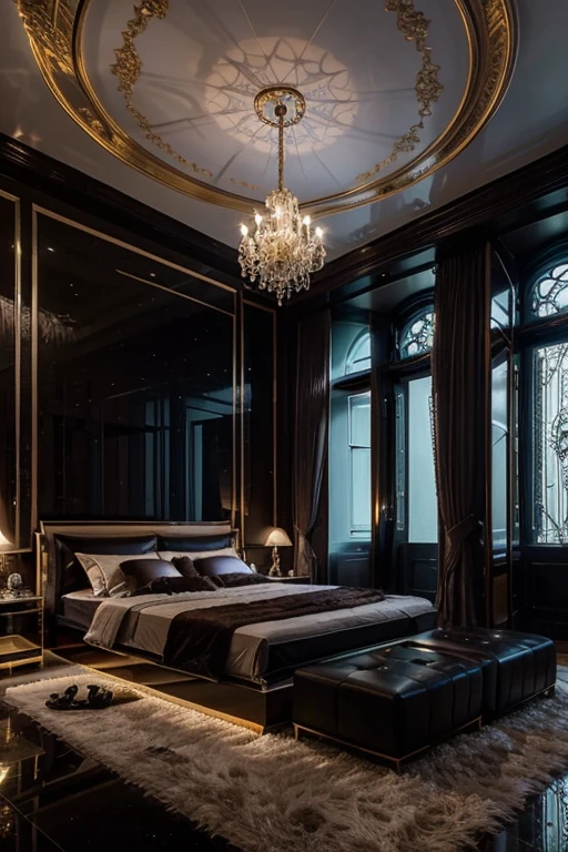 Very modern extra luxurious spooky mansion, penthouse, bedrooms, very beautiful, Beautiful colors, gemstones, artwork, rainbow