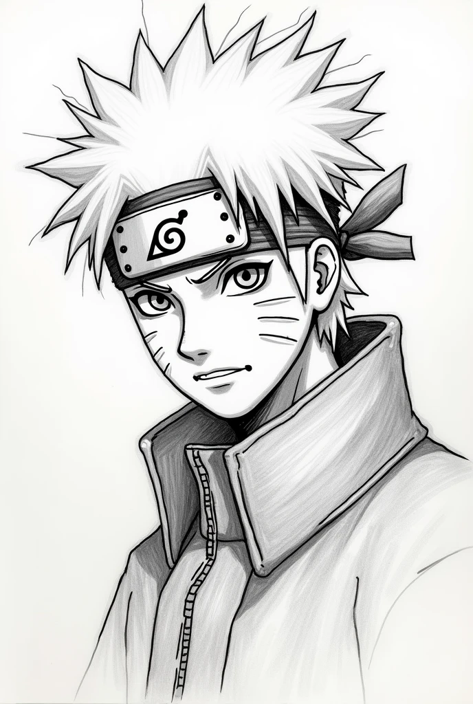 A sketch drawing of Naruto Uzumaki on an A4 paper