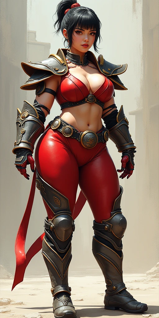 masterpiece, Very short hair fit Woman wearing armor chun li cosplay, Womanly, impossibly small tiny waist abs waistline, circumference of lower extremities far exceeds 80 inches hips, she has massively immense hip measurements, with the worlds largest buttocks, location random, intense detail, bold leggings, hyper realistic, A bottom-heavy, superior body part, voluptuous lower body, feminine figure, portraits, Reductionist form, mujercore, bold lines, in the style of Mike Campau, Iris Van Herpen, Howard Schatz, Russian-Western, an Inferior Physical Goddess   