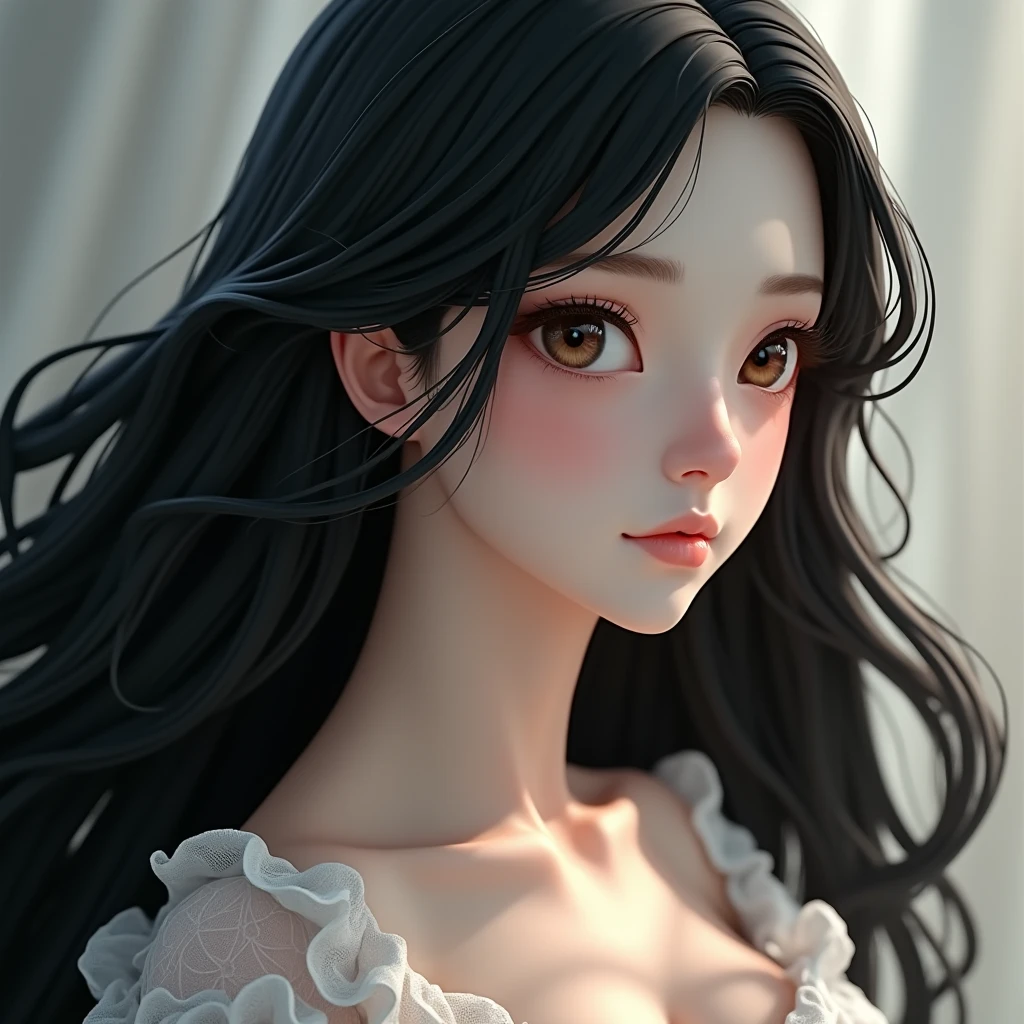 1 Girl,Long hair，Black hair， masterpiece, best quality, 8K, Delicate skin texture, Detailed fabric texture, Delicate face, Intricate details, Extremely detailed, Dark Princess Wind, Upper Body