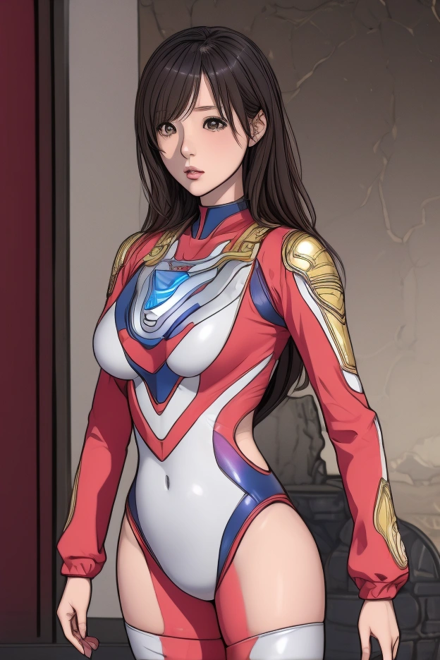 Highest quality, Official Art, masterpiece, Fabric Shading, High resolution, Very detailed, colorful, Best details, Fantasy, suit, Yui Takamura:1.9, 1 female, Age 25, Highest quality, Official Art, masterpiece, Fabric Shading, High resolution, Very detailed, colorful, Best details, Fantasy, battle suit,1 female, 28 years old, Standing on the stairs,A castle town with an old castle, sunny,Choppy Hair, Large Breasts, skinny,Surrounded by many people:1.9、Confetti falling、Blessed、welcome:1.5、Camel Toe:1.3, Ground level shot:1.9, ultragirl, ultraman bodysuit