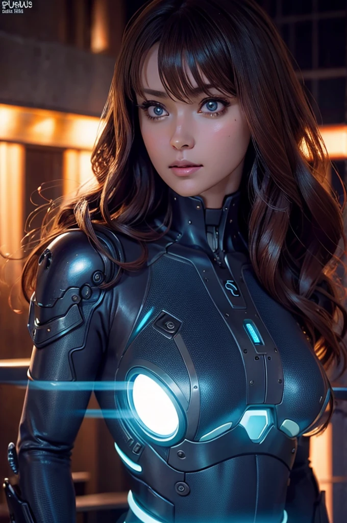 Fukada Kyoukoas a realistic cyborg and intricate face of perfect beauty, sharp galaxy detailed glowing eyes, face detailed, (((from face to waist))), (((fine beauty shape))), ((in sci-fi plugsuit, mechanical metal parts with realistic neon lighting)), (work of art), 4K, ultra HD
