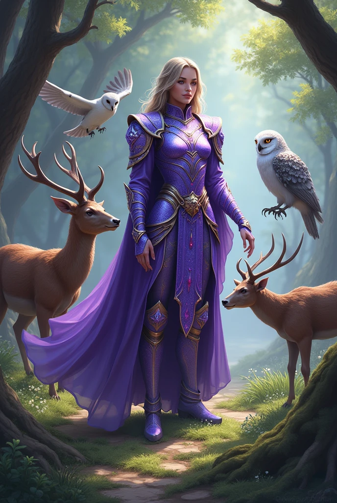 An RPG ranger who commands various mystical animals. Shiny purple armor.