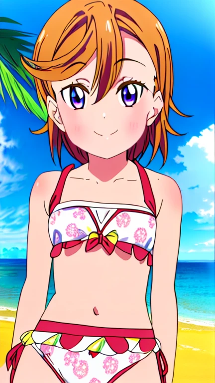 masterpiece, highest quality,Super detailed,girl,Happy,smile,rin hoshizora outdoor fence,open your mouth,micro bikini,NSFW,Gravure shooting in progress,nipple,The strings of the swimsuit are untied,The whole body is wet,random pose,small breasts,random angle